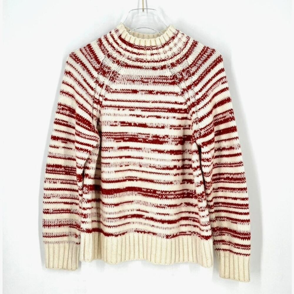 Marine Layer Sweater Merino Wool Ivory Cream Red Striped Chunky Knit Medium